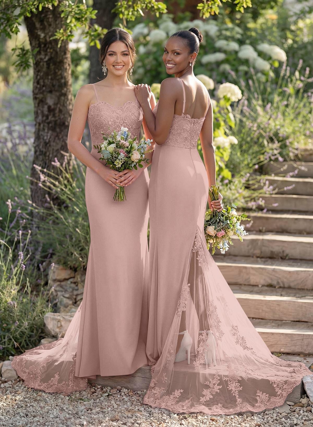 Trumpet/Mermaid Sweetheart Elastic Satin Bridesmaid Dresses With Appliques Lace, product image 24
