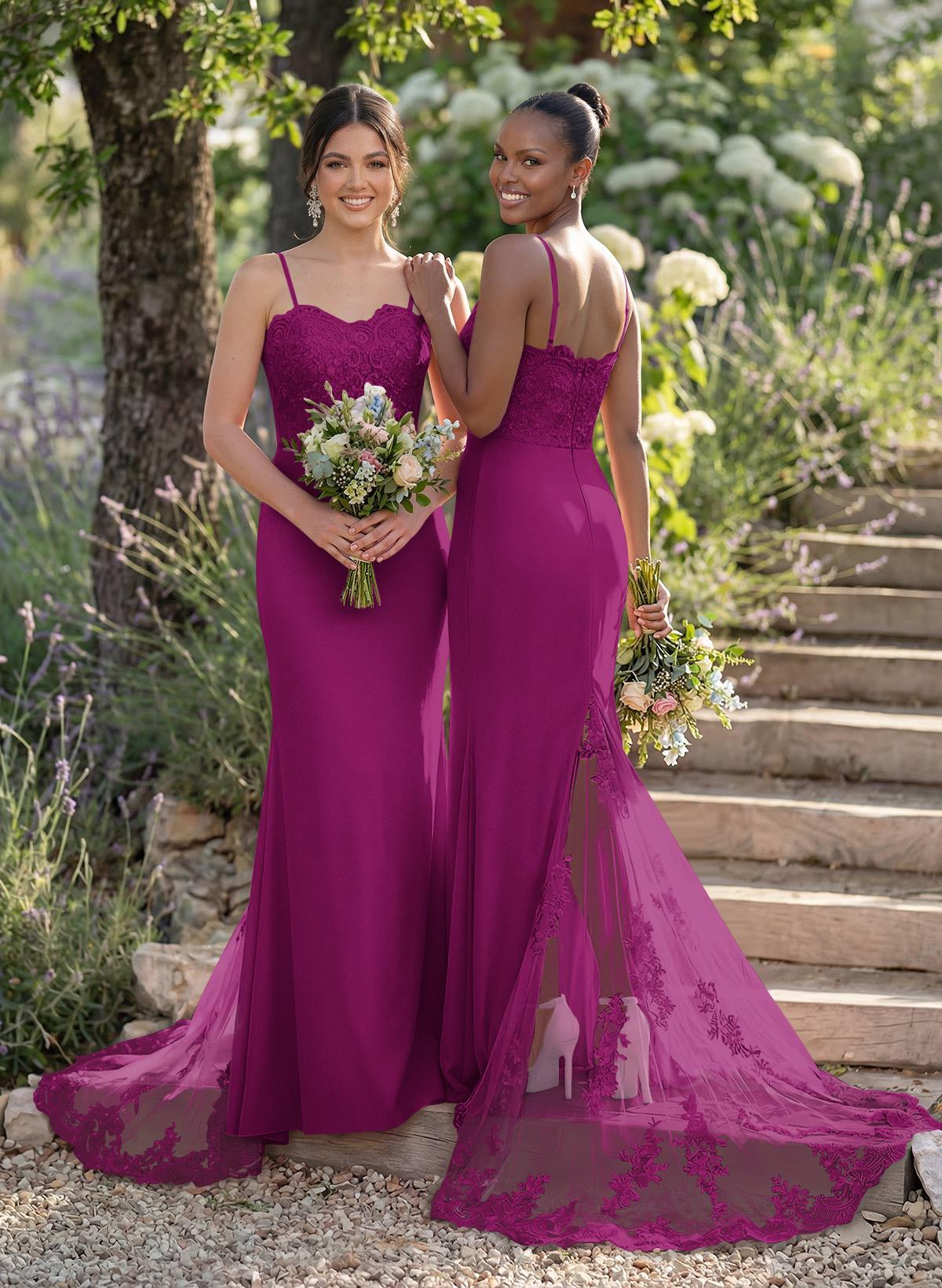 Trumpet/Mermaid Sweetheart Elastic Satin Bridesmaid Dresses With Appliques Lace, product image 116