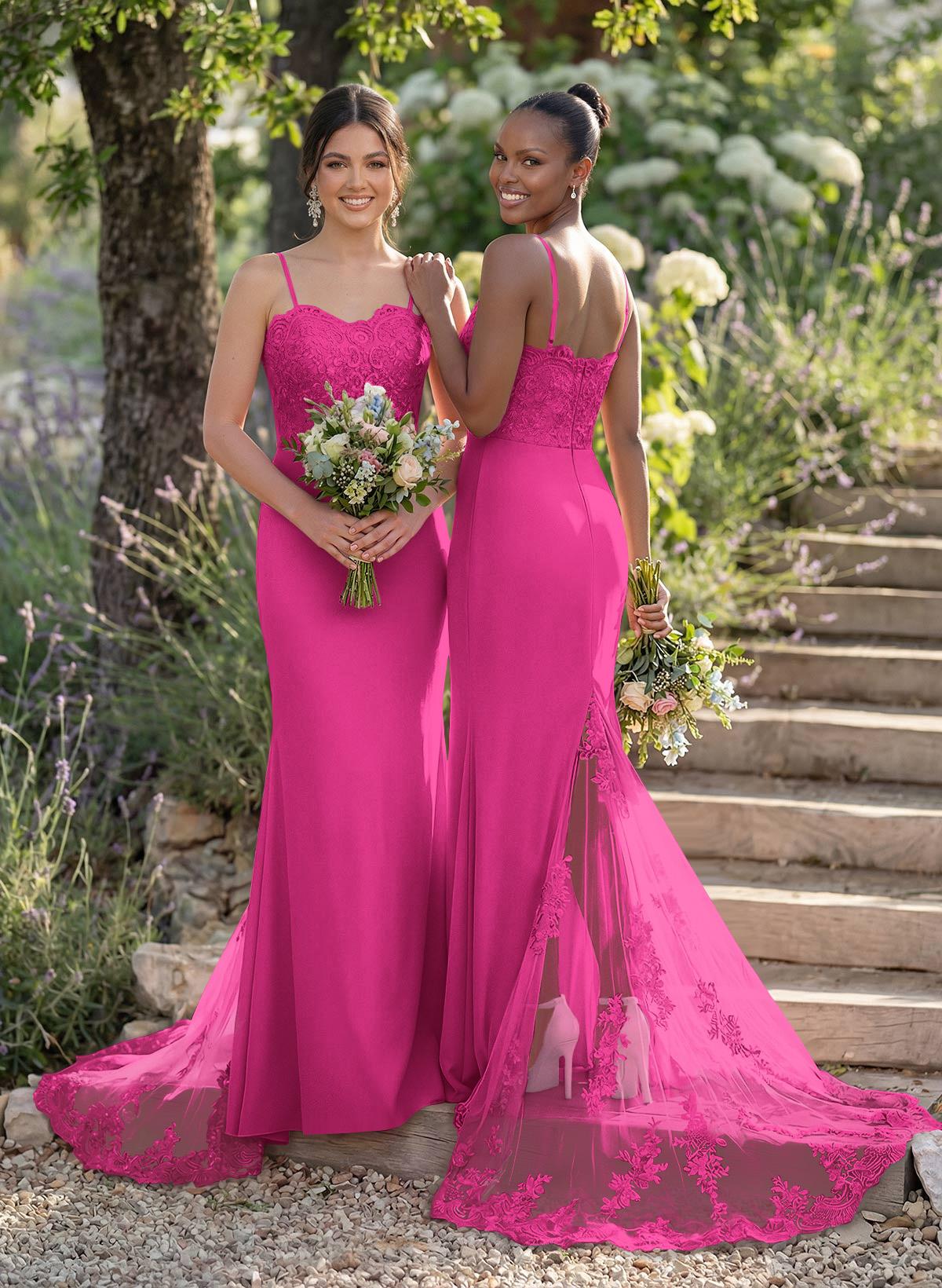 Trumpet/Mermaid Sweetheart Elastic Satin Bridesmaid Dresses With Appliques Lace, product image 155