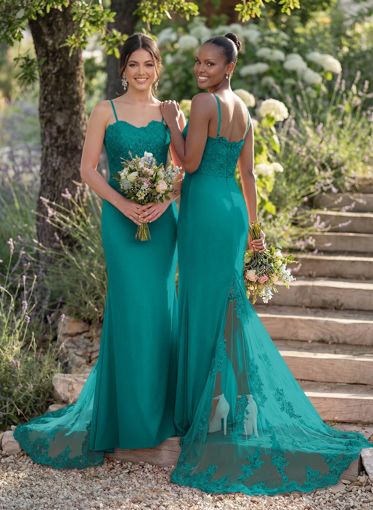 Trumpet/Mermaid Sweetheart Elastic Satin Bridesmaid Dresses With Appliques Lace, product image 98
