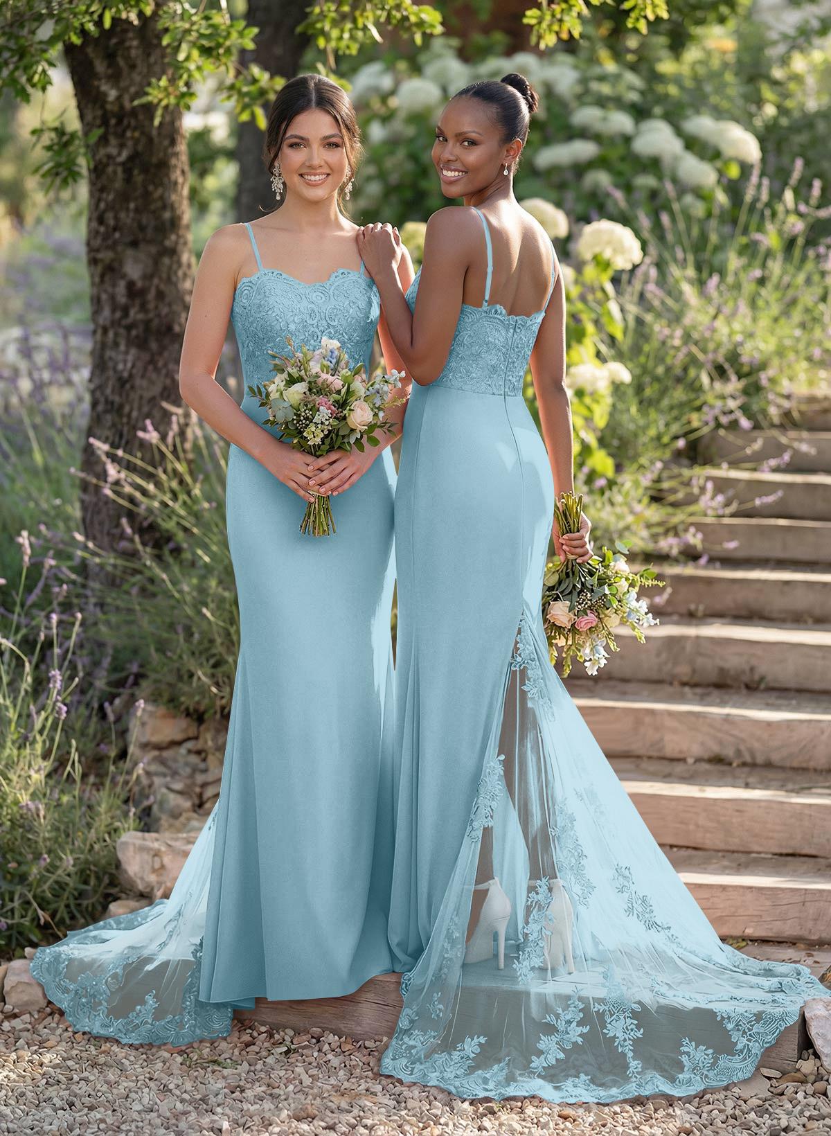 Trumpet/Mermaid Sweetheart Elastic Satin Bridesmaid Dresses With Appliques Lace, product image 137