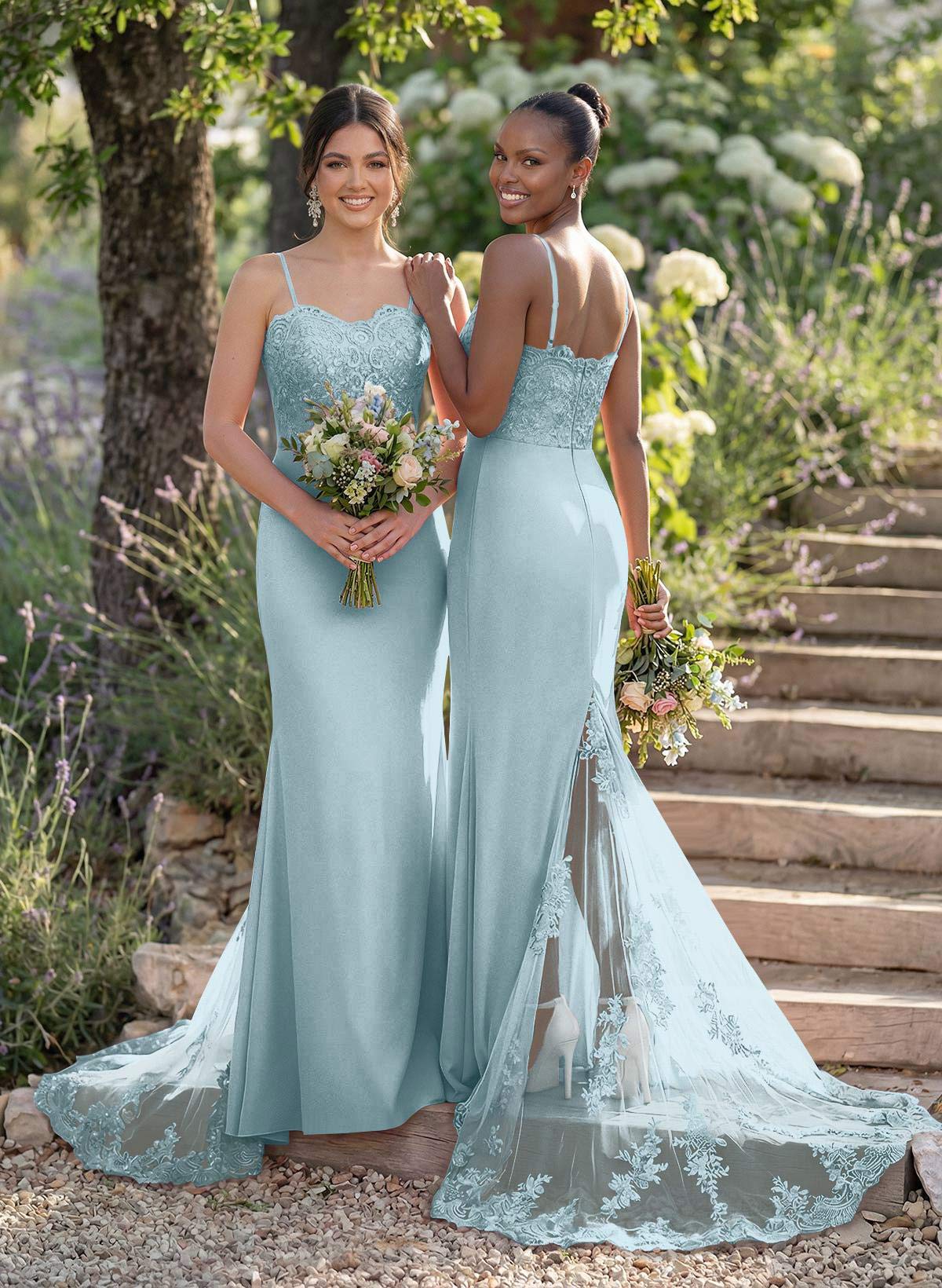 Trumpet/Mermaid Sweetheart Elastic Satin Bridesmaid Dresses With Appliques Lace, product image 134