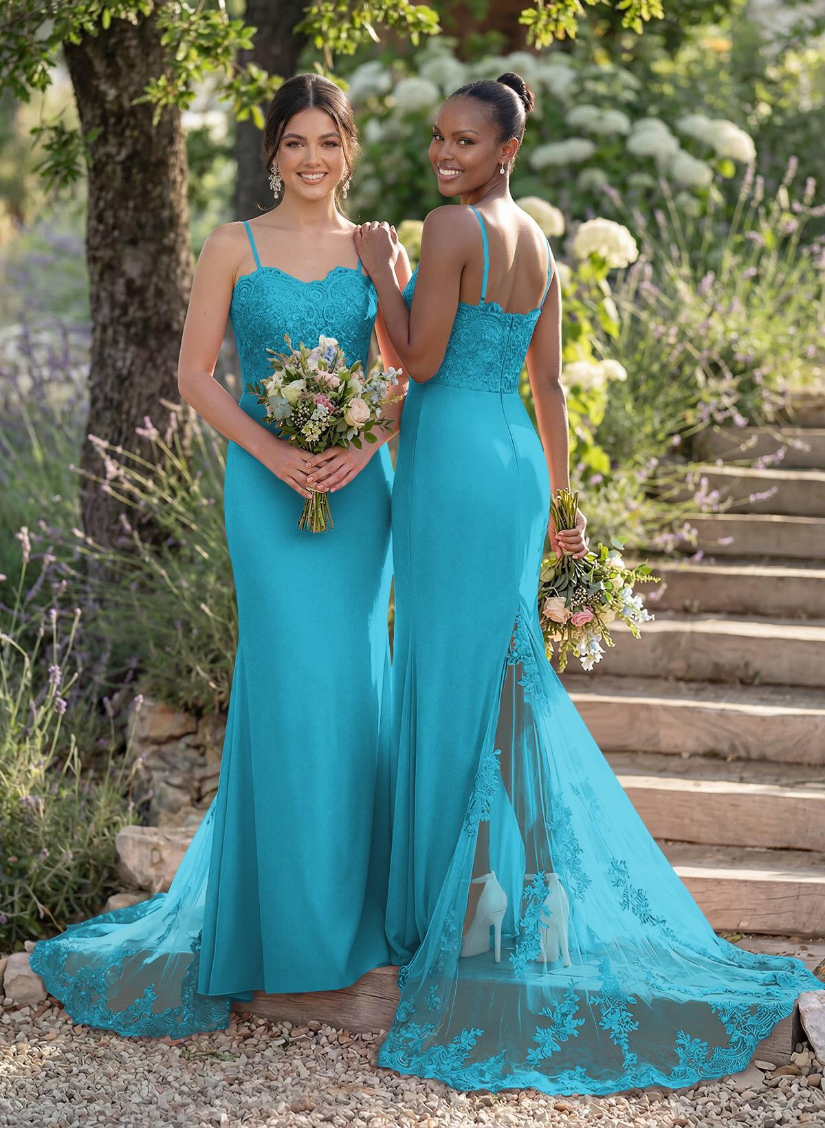 Trumpet/Mermaid Sweetheart Elastic Satin Bridesmaid Dresses With Appliques Lace, product image 140