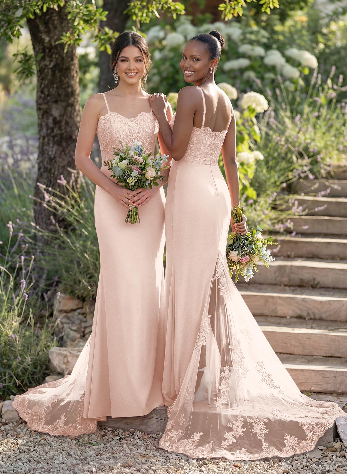 Trumpet/Mermaid Sweetheart Elastic Satin Bridesmaid Dresses With Appliques Lace, product image 71