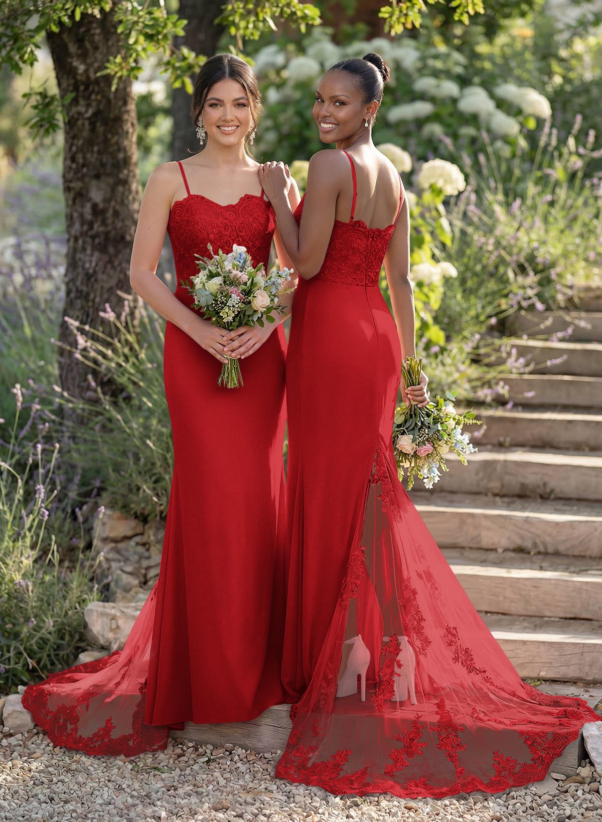 Trumpet/Mermaid Sweetheart Elastic Satin Bridesmaid Dresses With Appliques Lace, product image 9