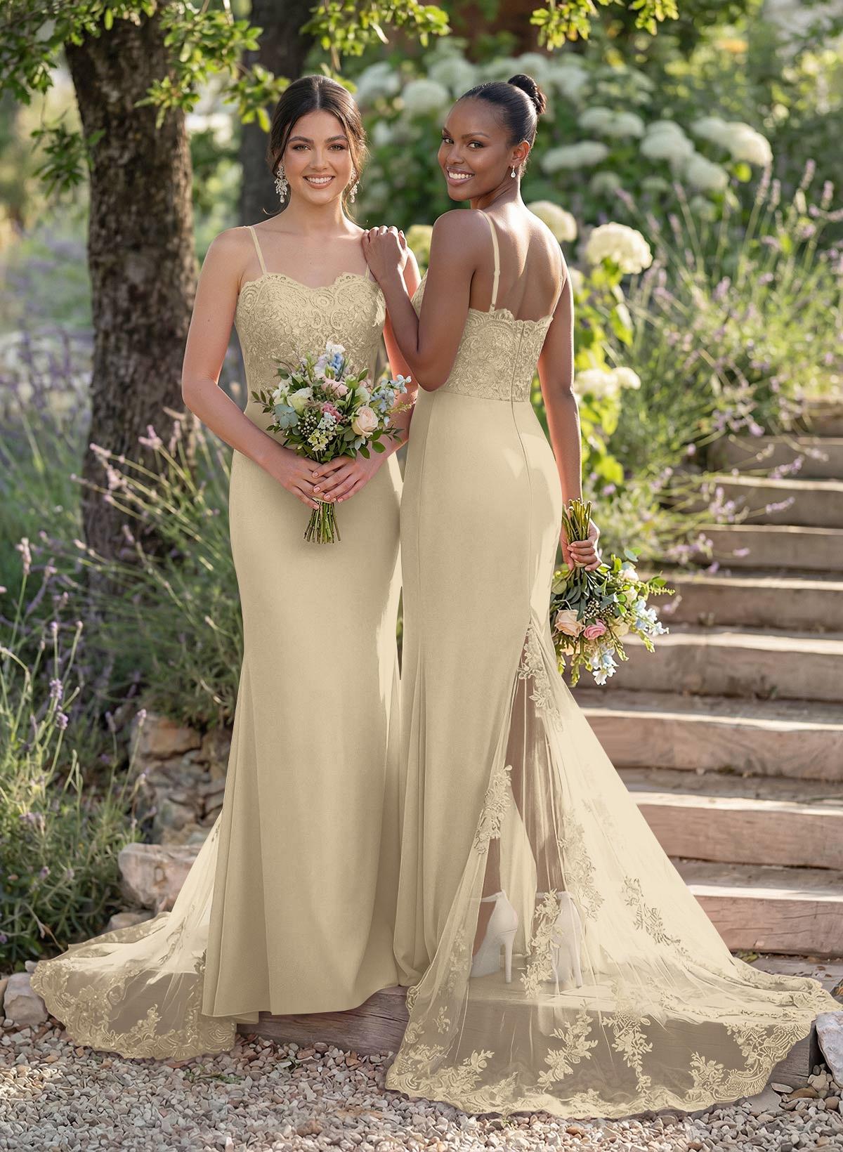 Trumpet/Mermaid Sweetheart Elastic Satin Bridesmaid Dresses With Appliques Lace, product image 170