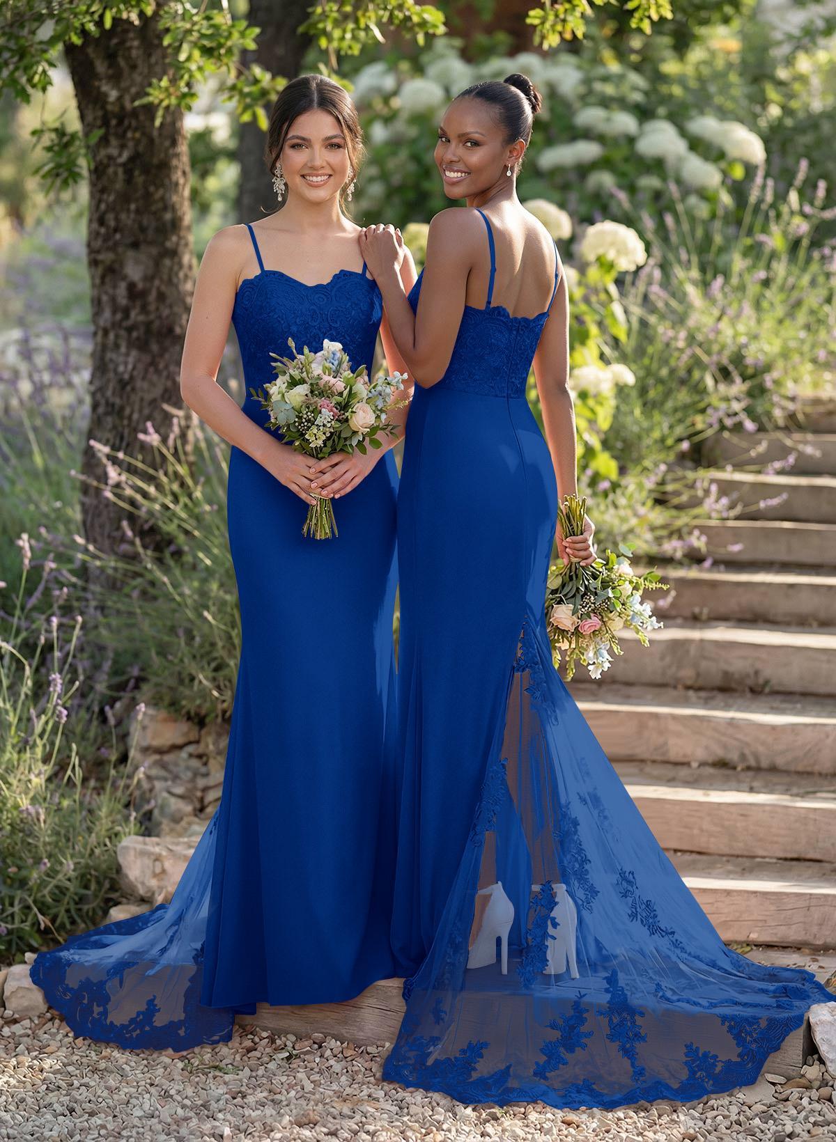 Trumpet/Mermaid Sweetheart Elastic Satin Bridesmaid Dresses With Appliques Lace, product image 15