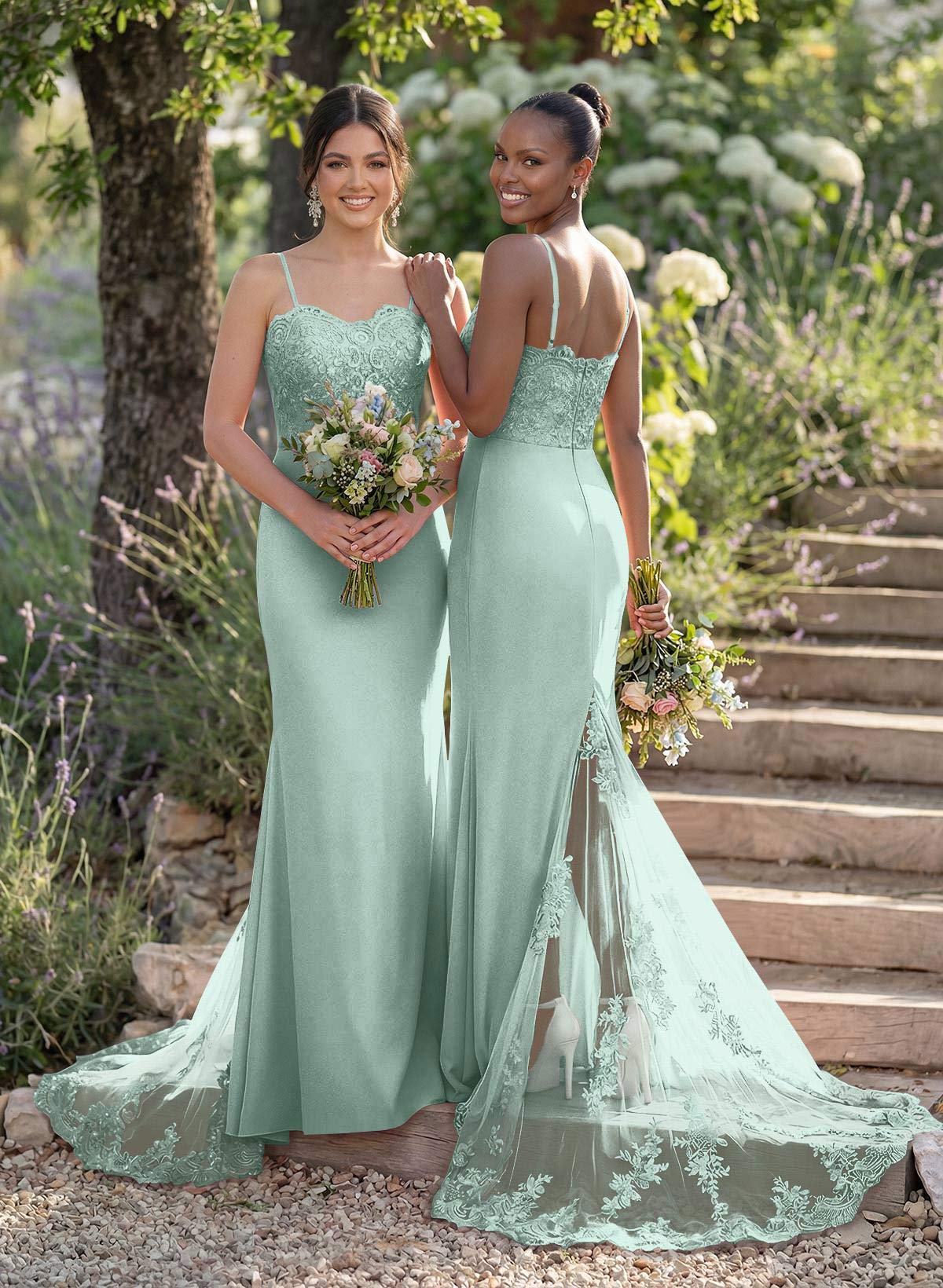 Trumpet/Mermaid Sweetheart Elastic Satin Bridesmaid Dresses With Appliques Lace, product image 152