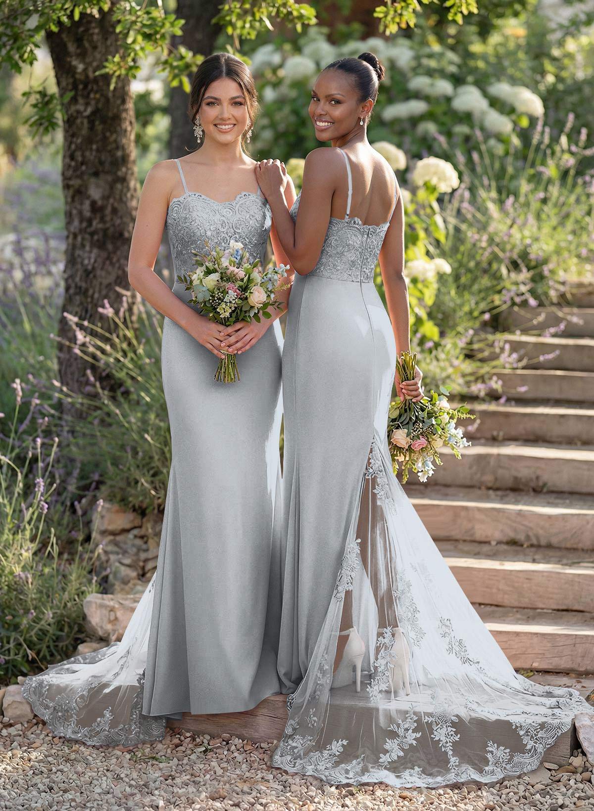 Trumpet/Mermaid Sweetheart Elastic Satin Bridesmaid Dresses With Appliques Lace, product image 33