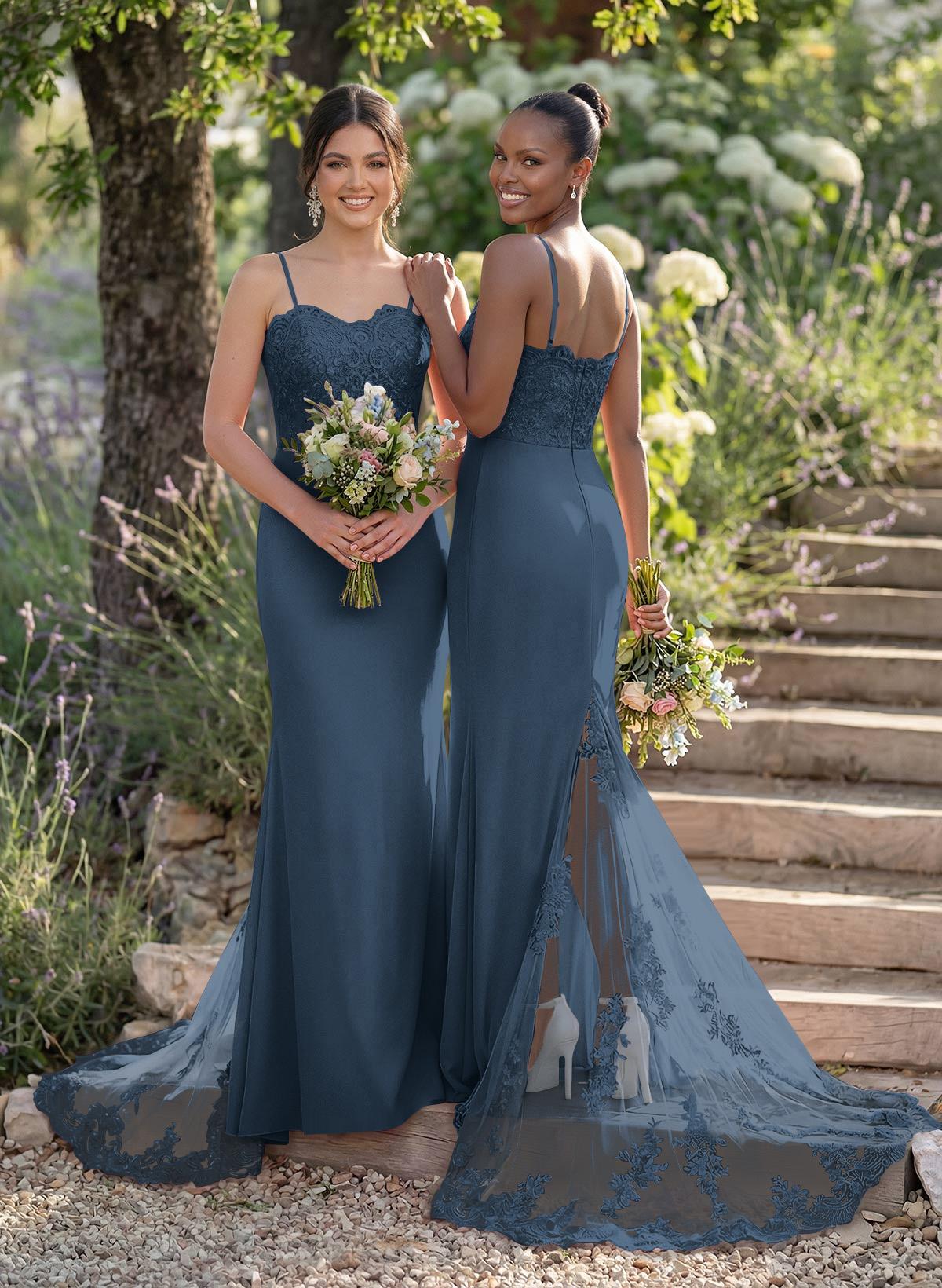 Trumpet/Mermaid Sweetheart Elastic Satin Bridesmaid Dresses With Appliques Lace, product image 57