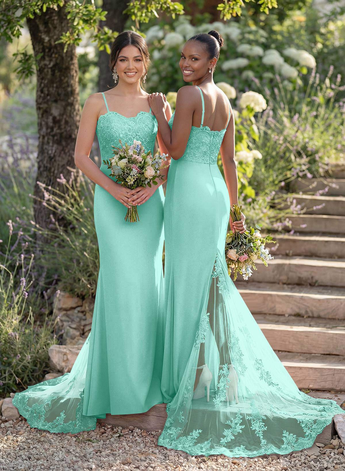 Trumpet/Mermaid Sweetheart Elastic Satin Bridesmaid Dresses With Appliques Lace, product image 131