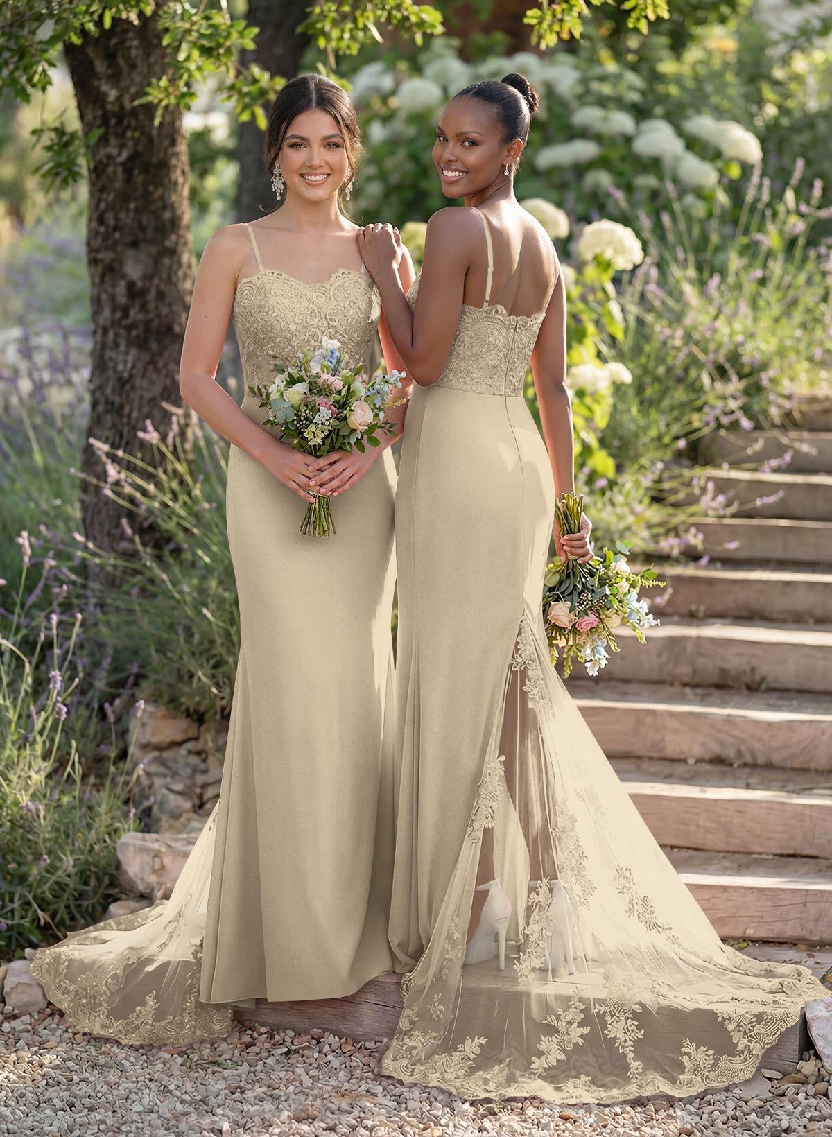 Trumpet/Mermaid Sweetheart Elastic Satin Bridesmaid Dresses With Appliques Lace, product image 104