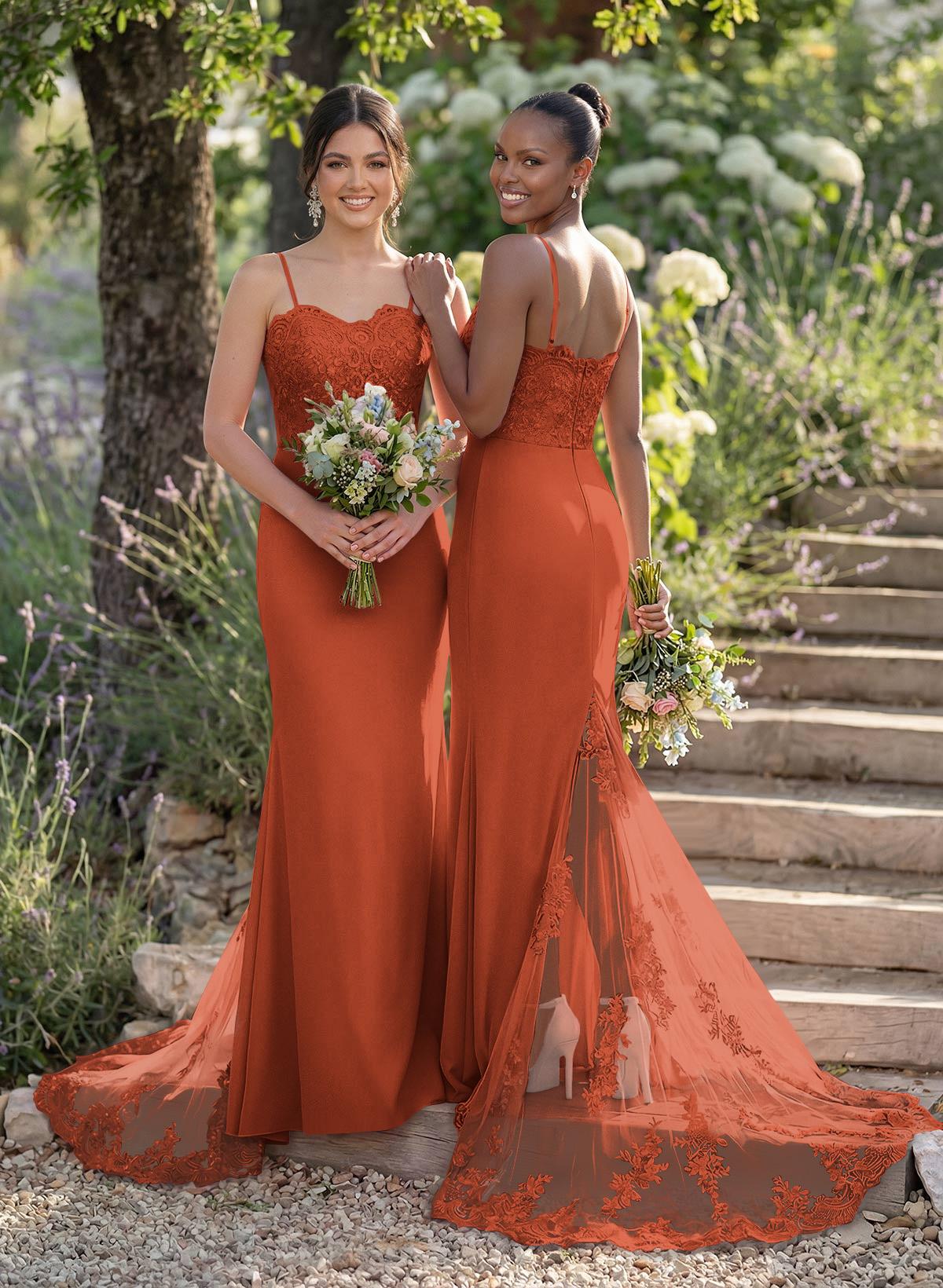 Trumpet/Mermaid Sweetheart Elastic Satin Bridesmaid Dresses With Appliques Lace, product image 164