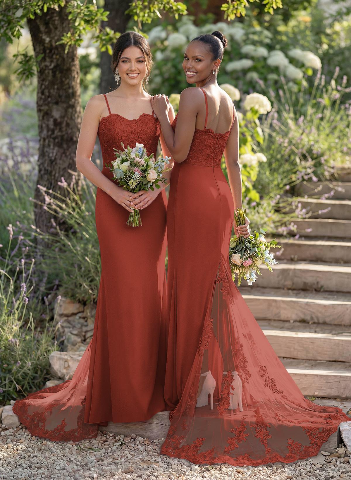 Trumpet/Mermaid Sweetheart Elastic Satin Bridesmaid Dresses With Appliques Lace, product image 125