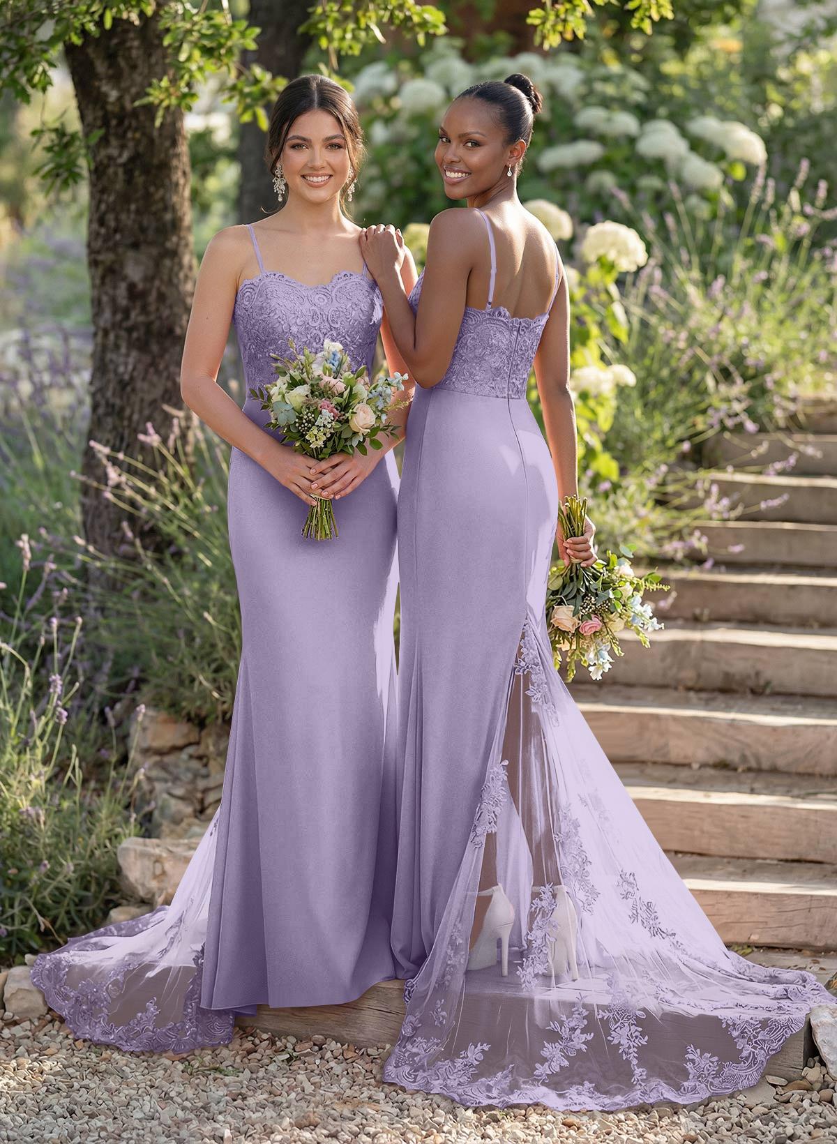 Trumpet/Mermaid Sweetheart Elastic Satin Bridesmaid Dresses With Appliques Lace, product image 65