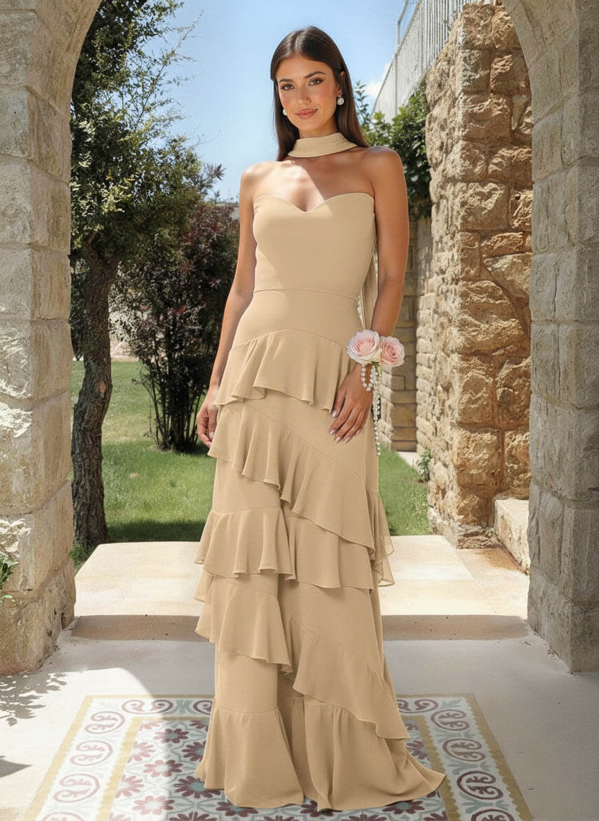 A-Line Sweetheart Floor-Length Chiffon Bridesmaid Dresses With Cascading Ruffles, product image 64