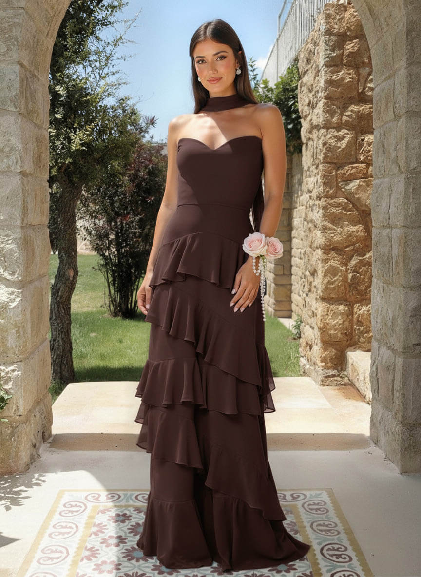 A-Line Sweetheart Floor-Length Chiffon Bridesmaid Dresses With Cascading Ruffles, product image 72