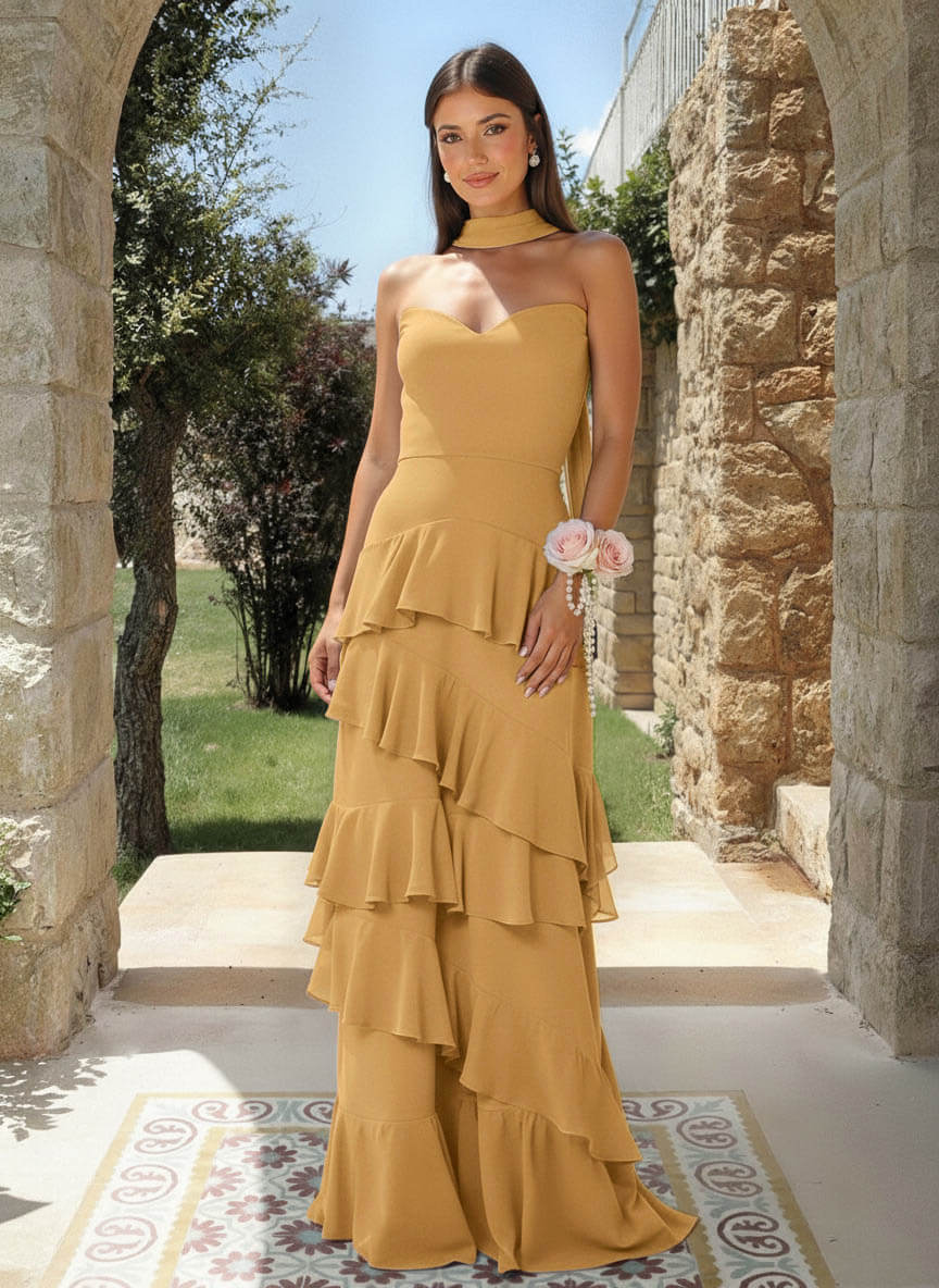 A-Line Sweetheart Floor-Length Chiffon Bridesmaid Dresses With Cascading Ruffles, product image 68