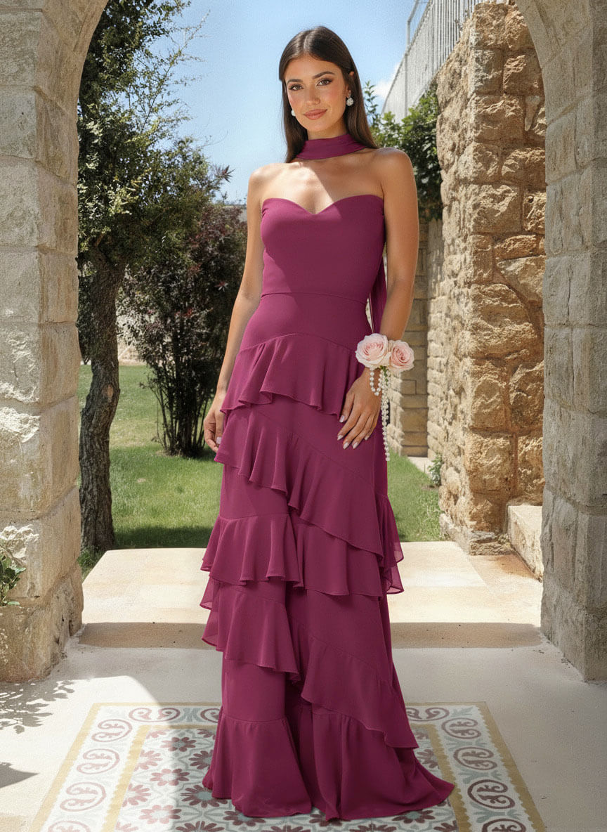 A-Line Sweetheart Floor-Length Chiffon Bridesmaid Dresses With Cascading Ruffles, product image 47