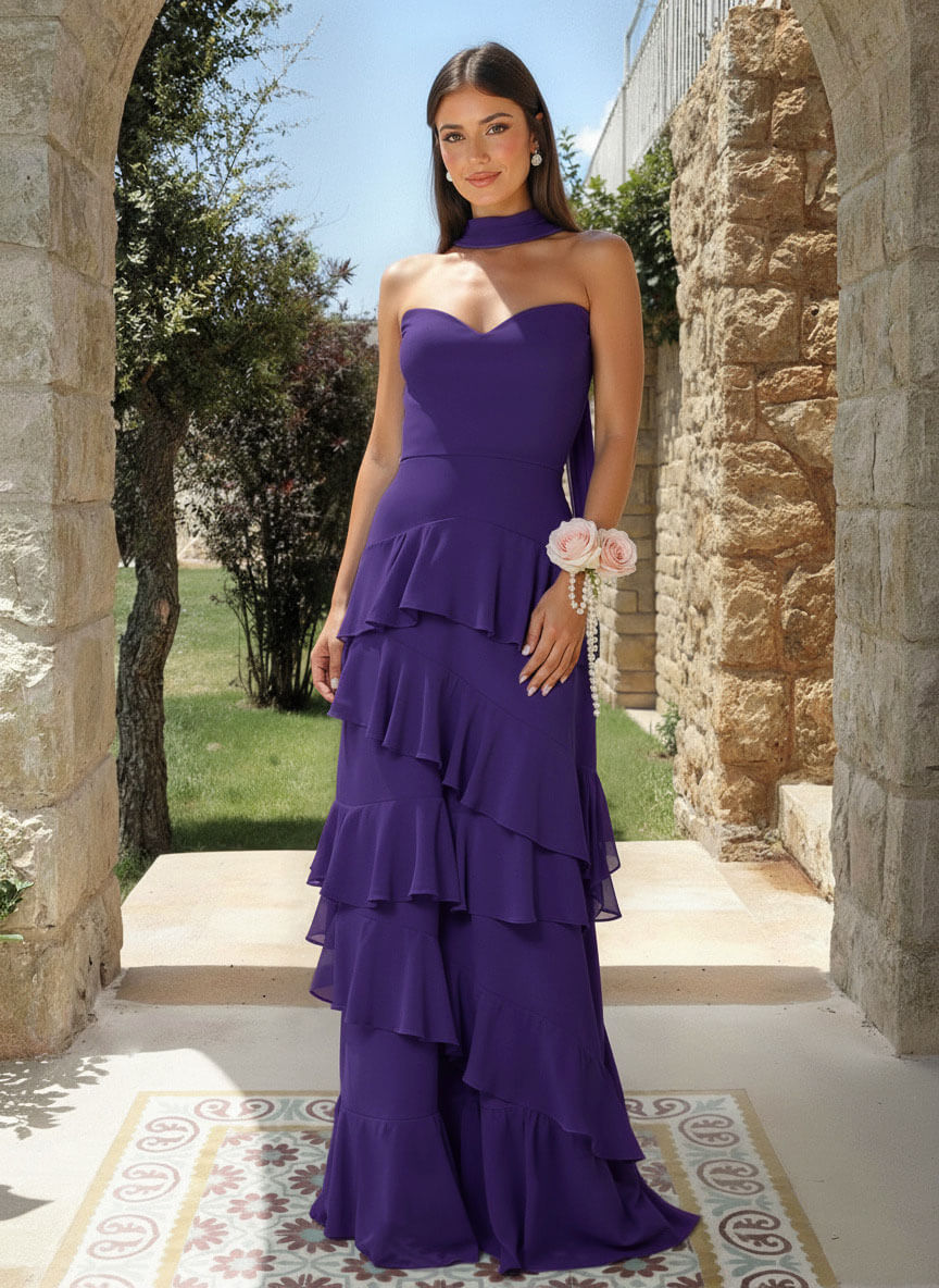 A-Line Sweetheart Floor-Length Chiffon Bridesmaid Dresses With Cascading Ruffles, product image 52