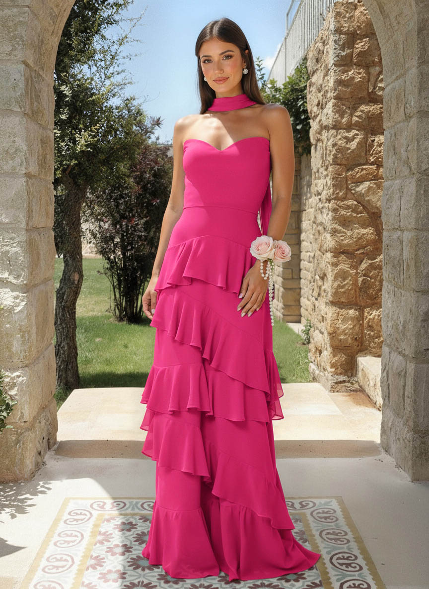 A-Line Sweetheart Floor-Length Chiffon Bridesmaid Dresses With Cascading Ruffles, product image 49