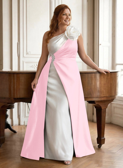 Unique Flower(s) One-Shoulder Overskirt Floor-Length Satin Mother Of The Bride Dresses, product image 45