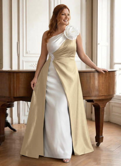 Unique Flower(s) One-Shoulder Overskirt Floor-Length Satin Mother Of The Bride Dresses, product image 5