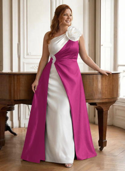 Unique Flower(s) One-Shoulder Overskirt Floor-Length Satin Mother Of The Bride Dresses, product image 29