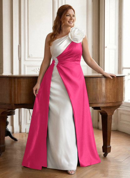Unique Flower(s) One-Shoulder Overskirt Floor-Length Satin Mother Of The Bride Dresses, product image 31