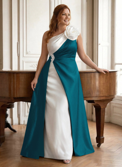 Unique Flower(s) One-Shoulder Overskirt Floor-Length Satin Mother Of The Bride Dresses, product image 19