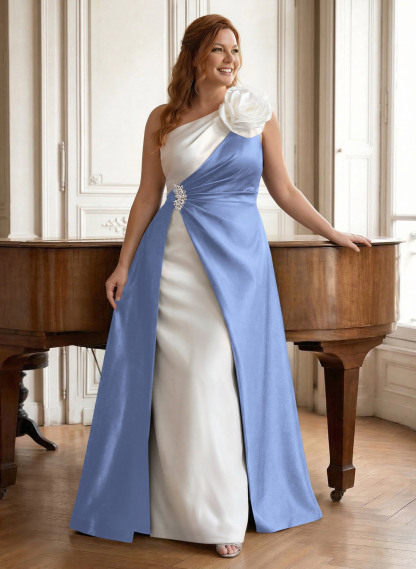 Unique Flower(s) One-Shoulder Overskirt Floor-Length Satin Mother Of The Bride Dresses, product image 25