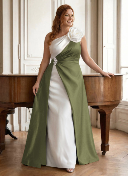 Unique Flower(s) One-Shoulder Overskirt Floor-Length Satin Mother Of The Bride Dresses, product image 65