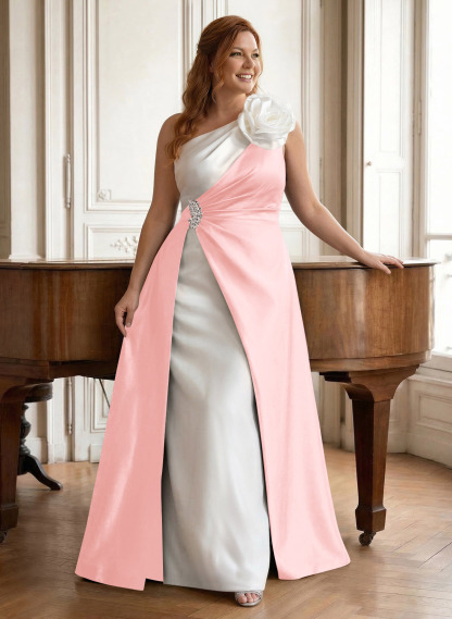 Unique Flower(s) One-Shoulder Overskirt Floor-Length Satin Mother Of The Bride Dresses, product image 39