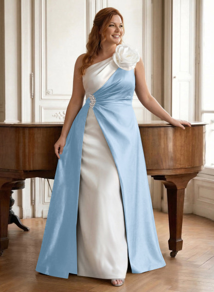 Unique Flower(s) One-Shoulder Overskirt Floor-Length Satin Mother Of The Bride Dresses, product image 17