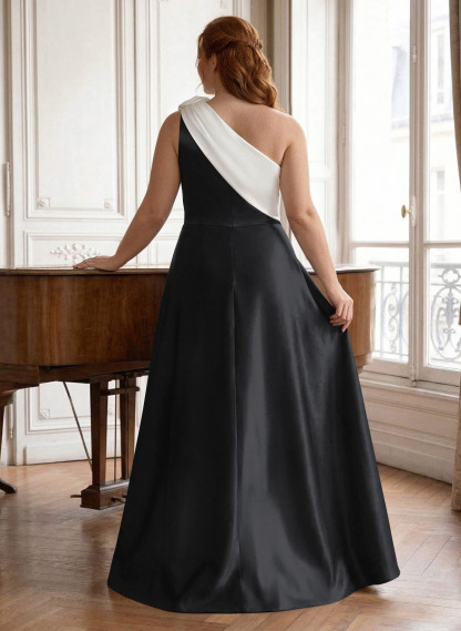 Unique Flower(s) One-Shoulder Overskirt Floor-Length Satin Mother Of The Bride Dresses, product image 4