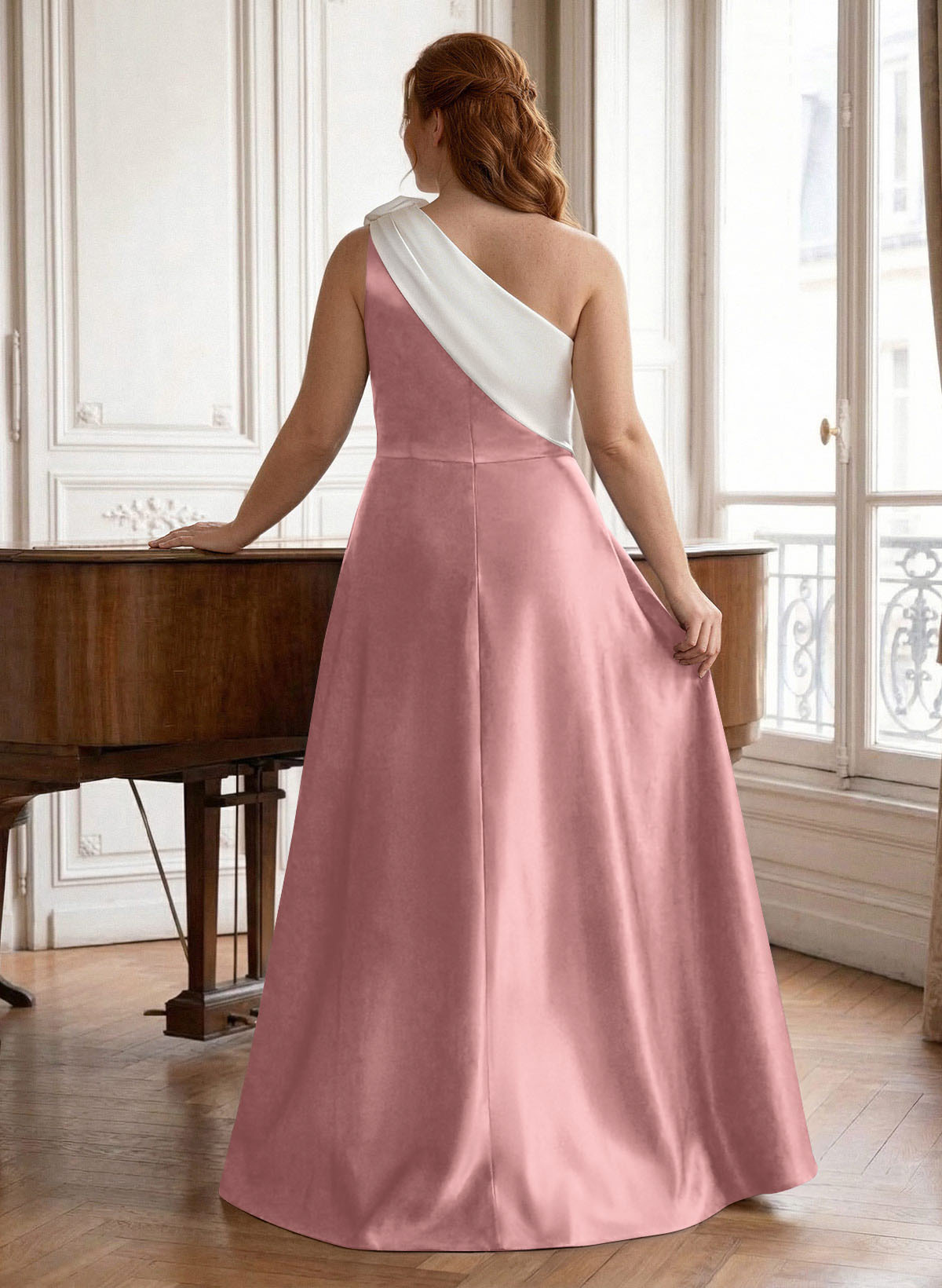Unique Flower(s) One-Shoulder Overskirt Floor-Length Satin Mother Of The Bride Dresses, product image 38