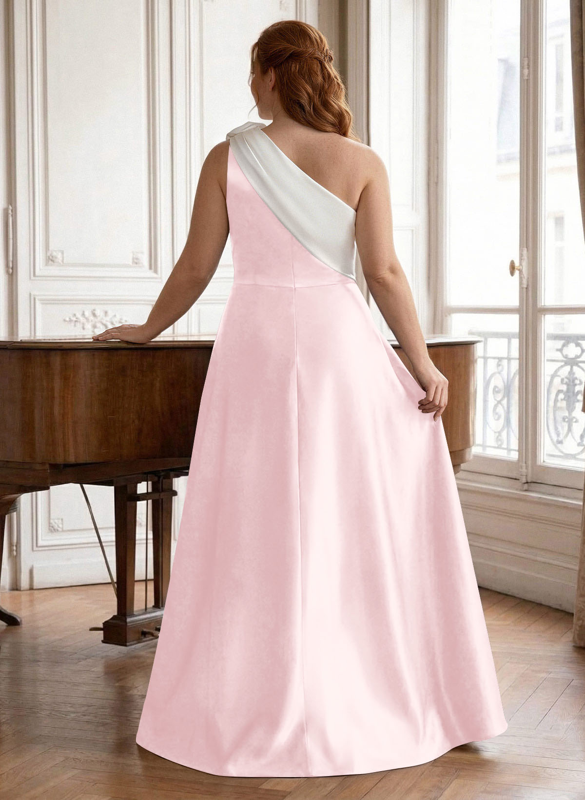 Unique Flower(s) One-Shoulder Overskirt Floor-Length Satin Mother Of The Bride Dresses, product image 44