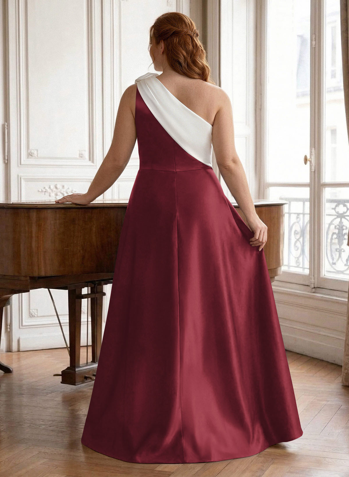 Unique Flower(s) One-Shoulder Overskirt Floor-Length Satin Mother Of The Bride Dresses, product image 50