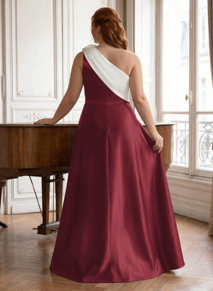Unique Flower(s) One-Shoulder Overskirt Floor-Length Satin Mother Of The Bride Dresses, product image 50