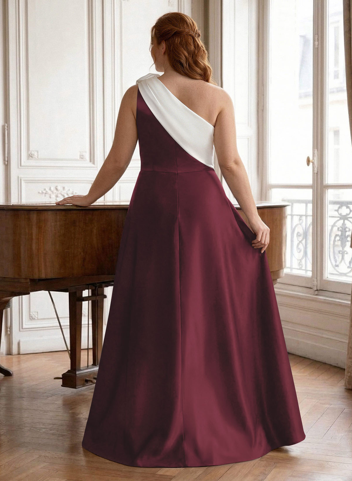 Unique Flower(s) One-Shoulder Overskirt Floor-Length Satin Mother Of The Bride Dresses, product image 52