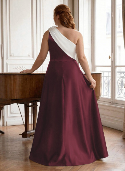 Unique Flower(s) One-Shoulder Overskirt Floor-Length Satin Mother Of The Bride Dresses, product image 52