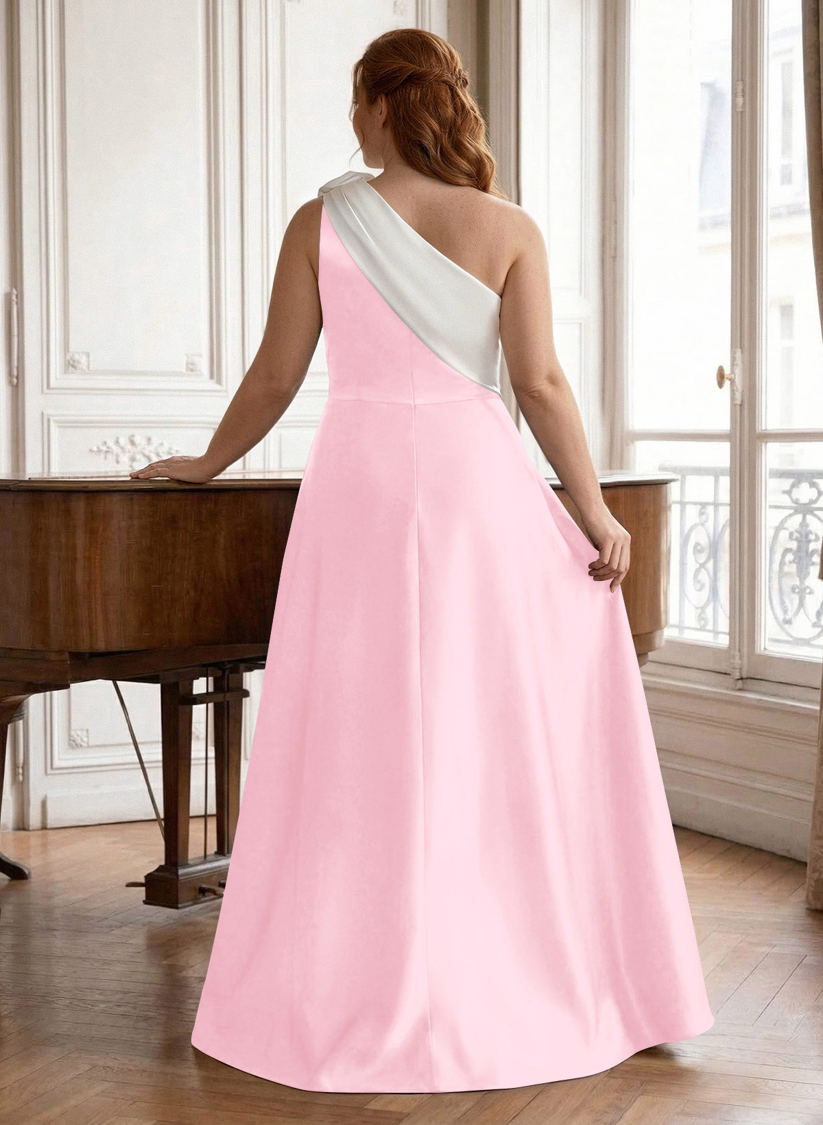 Unique Flower(s) One-Shoulder Overskirt Floor-Length Satin Mother Of The Bride Dresses, product image 46