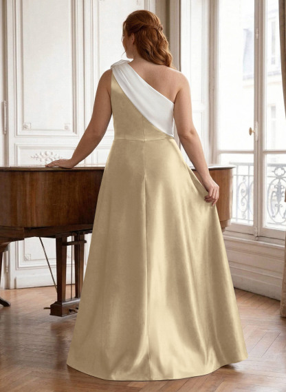 Unique Flower(s) One-Shoulder Overskirt Floor-Length Satin Mother Of The Bride Dresses, product image 6