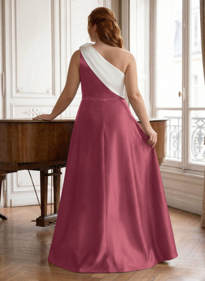 Unique Flower(s) One-Shoulder Overskirt Floor-Length Satin Mother Of The Bride Dresses, product image 54