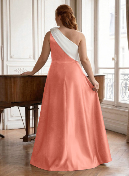 Unique Flower(s) One-Shoulder Overskirt Floor-Length Satin Mother Of The Bride Dresses, product image 42