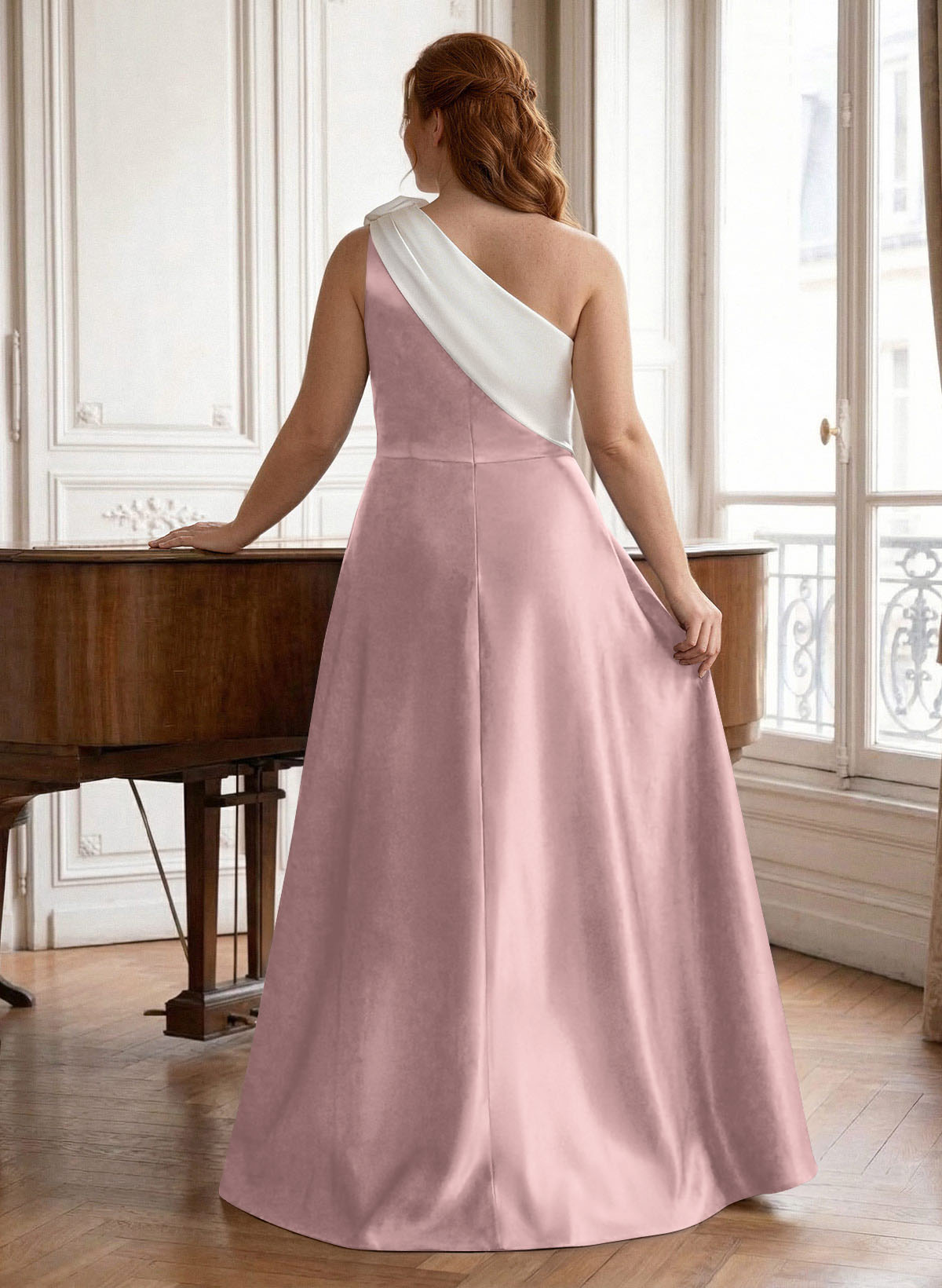 Unique Flower(s) One-Shoulder Overskirt Floor-Length Satin Mother Of The Bride Dresses, product image 34