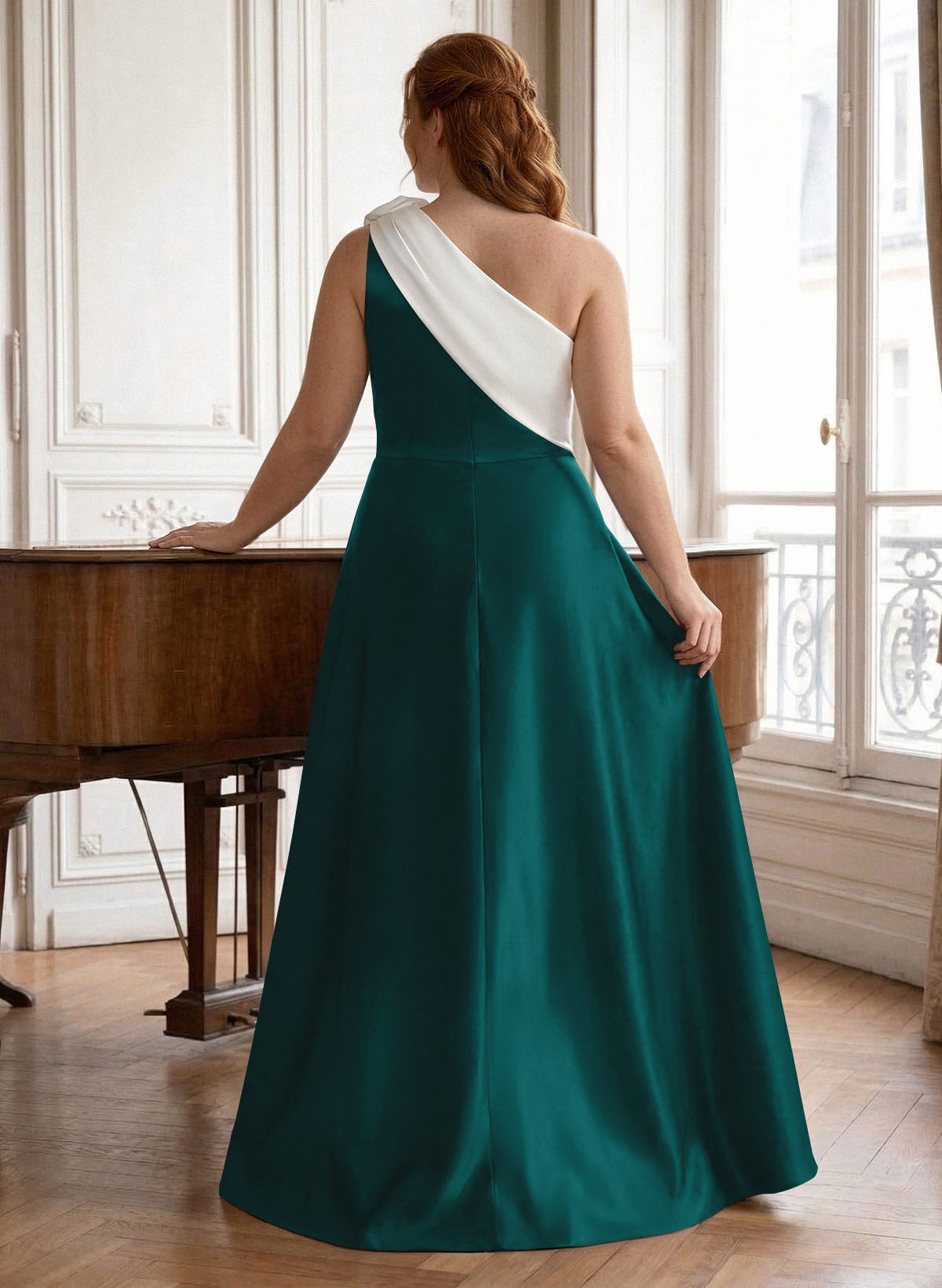 Unique Flower(s) One-Shoulder Overskirt Floor-Length Satin Mother Of The Bride Dresses, product image 64
