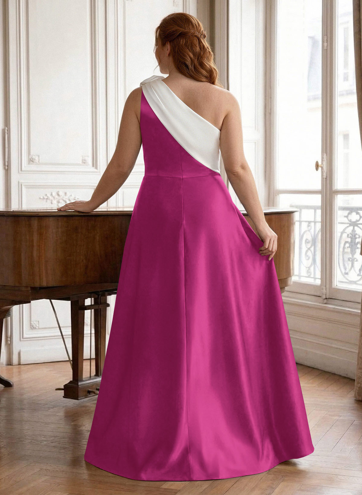 Unique Flower(s) One-Shoulder Overskirt Floor-Length Satin Mother Of The Bride Dresses, product image 30