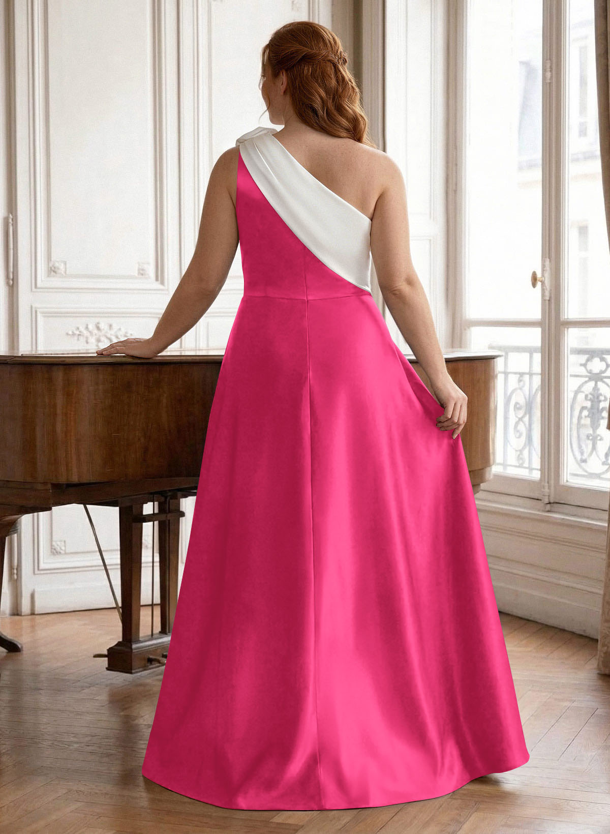 Unique Flower(s) One-Shoulder Overskirt Floor-Length Satin Mother Of The Bride Dresses, product image 32