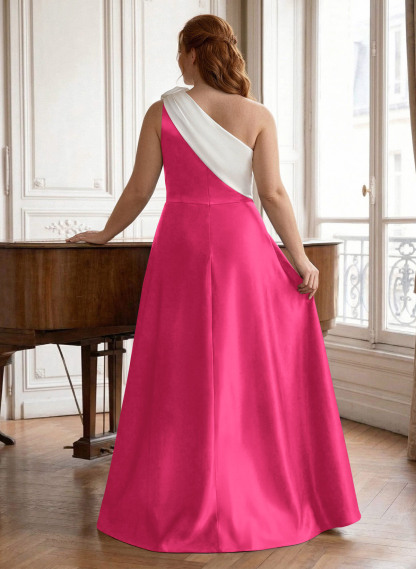 Unique Flower(s) One-Shoulder Overskirt Floor-Length Satin Mother Of The Bride Dresses, product image 32